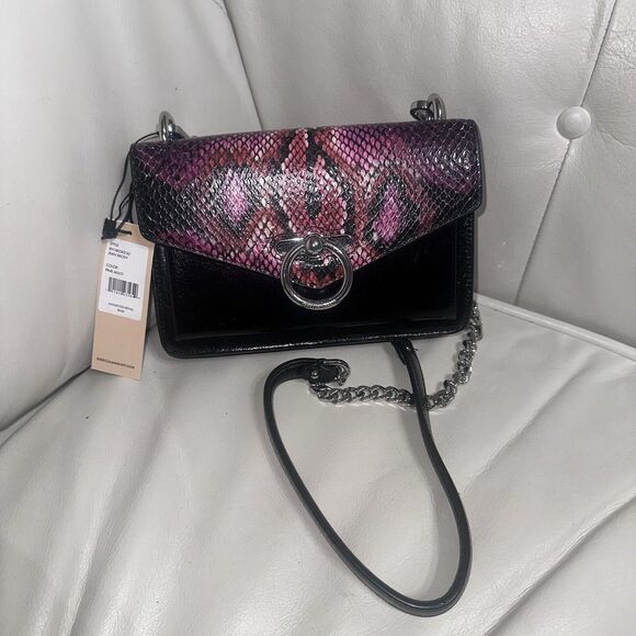 NWT Rebecca Minkoff Jean Xbody Crossbody Black Pink Purple Snake Print NWT $268 - Picture 2 of 11